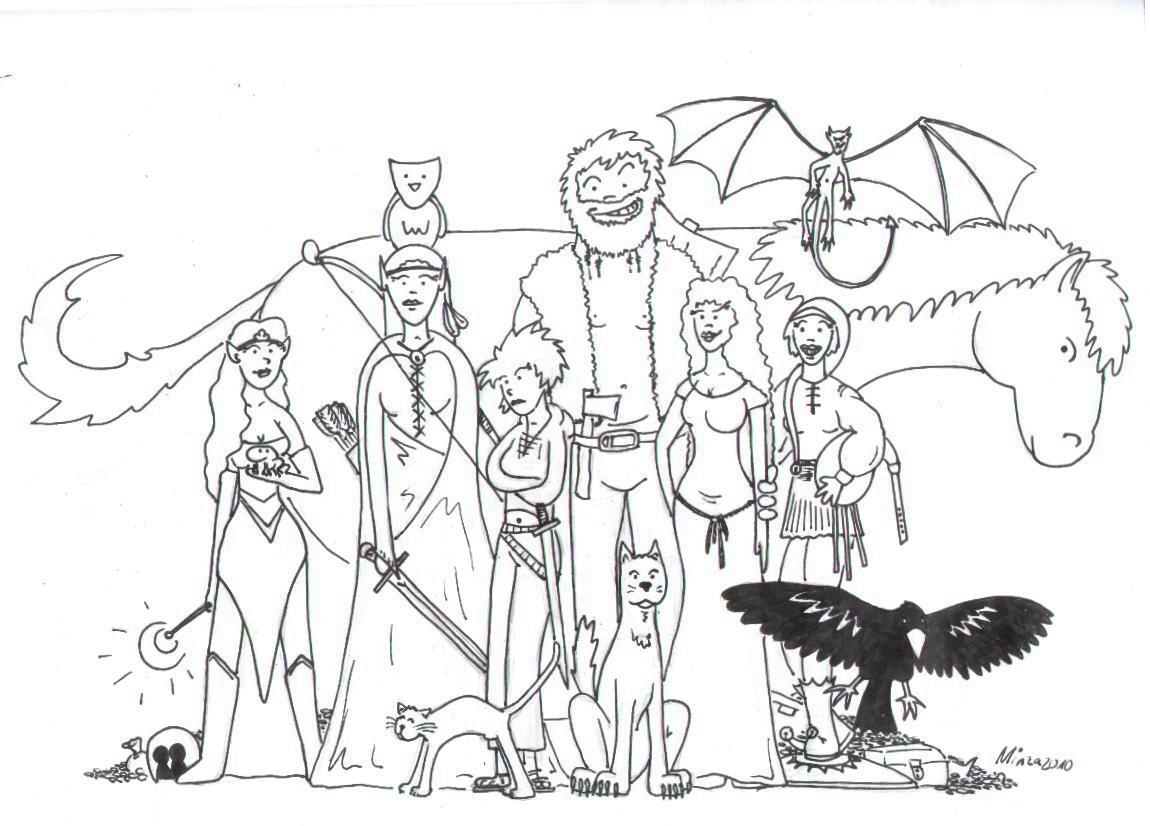 Ein Gruppenbild der "Von Helden und Schurken" Charaktere, das die Gruppe am Ende des ersten Buches wiederspiegelt... mittlerweile hat sich da ja doch noch einiges (schon alleine optisch) geändert.