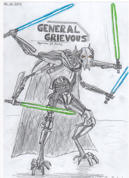 General Grievous mit Umhang und 4 Lichtschwertern.
Eine meiner aufwändigsten Zeichnungen bisher.