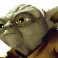 Yoda mit lässigem Blick.
