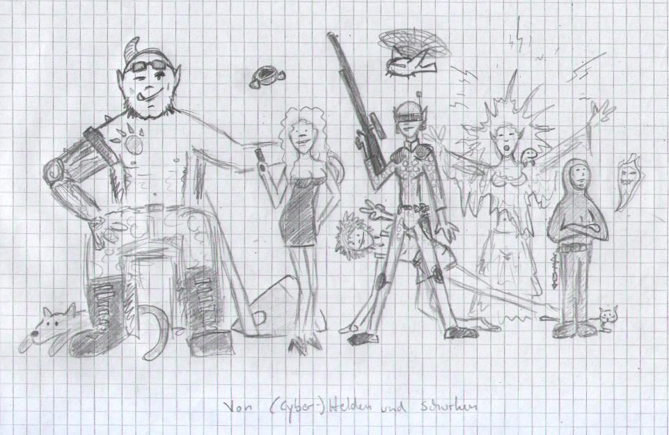 Unsere "Von Helden und Schurken" Charaktere, wie sie in der cyberpunkigen Welt von Shadowrun aussehen würden ^^
