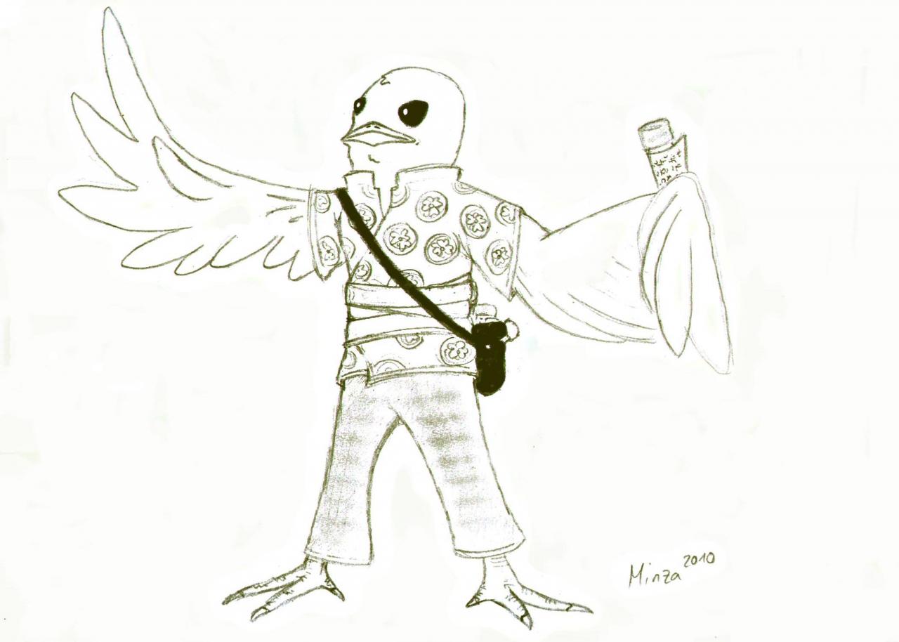 Yoshitaro, Dyesce' Formwandler-Spatz in Hybridengestalt beim Sprechen eines Zaubers